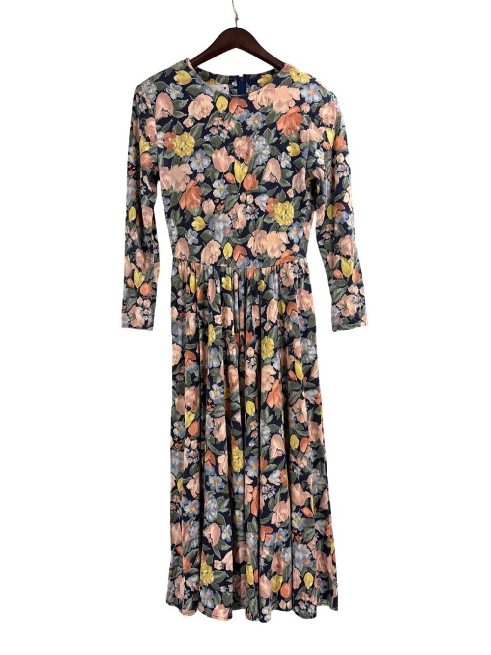 Vintage Floral Cottagecore Prairie Floral Pleated Maxi Dress Womens 7/8 Flowy